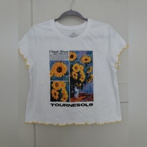 Claude Monet Sunflower Graphic Tee - White with Yellow Trim